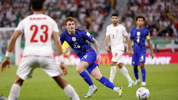 Josh Sargent runs past a soccer ball. 
