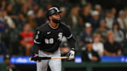 Aug 5, 2025; Seattle, Washington, USA; Chicago White Sox center fielder Luis Robert Jr. (88) runs the bases after hitting a home run against the Seattle Mariners during the ninth inning at T-Mobile Park. Mandatory Credit: Steven Bisig-Imagn Images