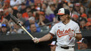 Apr 16, 2024; Baltimore, Maryland, USA;  Baltimore Orioles second baseman Jackson Holliday (7) warms