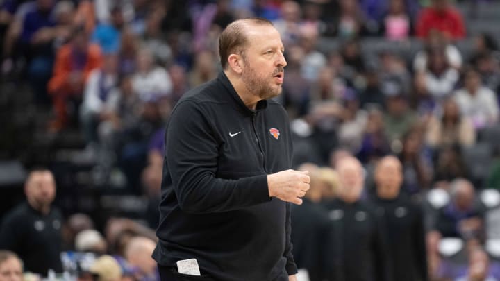 New York Knicks head coach Tom Thibodeau during the first quarter against the Sacramento Kings at Golden 1 Center.