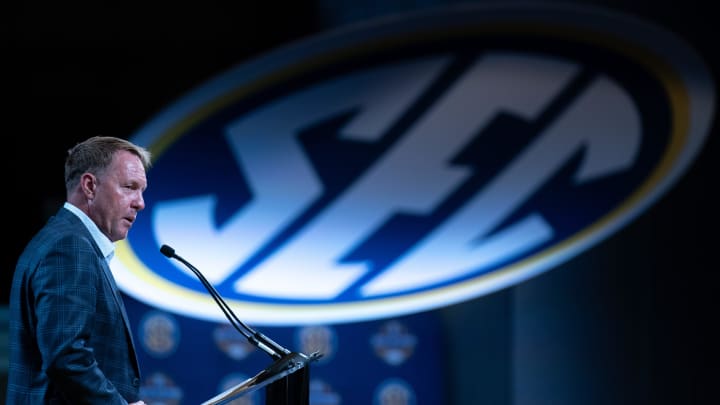 Auburn Head Coach Hugh Freeze speaks at the 2023 SEC Football Kickoff Media Days at the Nashville Grand Hyatt on Broadway, Tuesday, July 18, 2023.