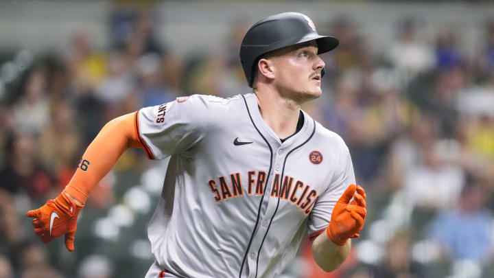 Aug 27, 2024; Milwaukee, Wisconsin, USA;  San Francisco Giants third baseman Matt Chapman (26) rounds the bases after hitting a home run during the fourth inning against the Milwaukee Brewers at American Family Field. 