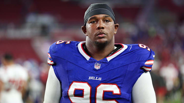 Buffalo Bills DT Deone Walker looks on after a game against the Tampa Bay Buccaneers at Raymond James Stadium.