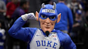 Duke Blue Devils mascot in the first half of the 2025 ACC Conference Championship game against the Louisville Cardinals at Spectrum Center. 