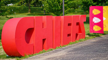 Chiefs logo letters during training camp on Jul 22, 2024.