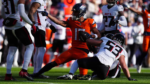 Denver Broncos wide receiver Devaughn Vele (17) during the first quarter against the Atlanta Falcons.