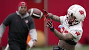 Wisconsin wide receiver Kyan Berry-Johnson (22) is shown during spring football practice Wednesday, April 23, 2025 in Madison, Wisconsin.