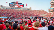 Aug 30, 2023; Lincoln, NE, USA; Fans watch as the Nebraska Cornhuskers and the Omaha Mavericks warm up before their match at Memorial Stadium. 