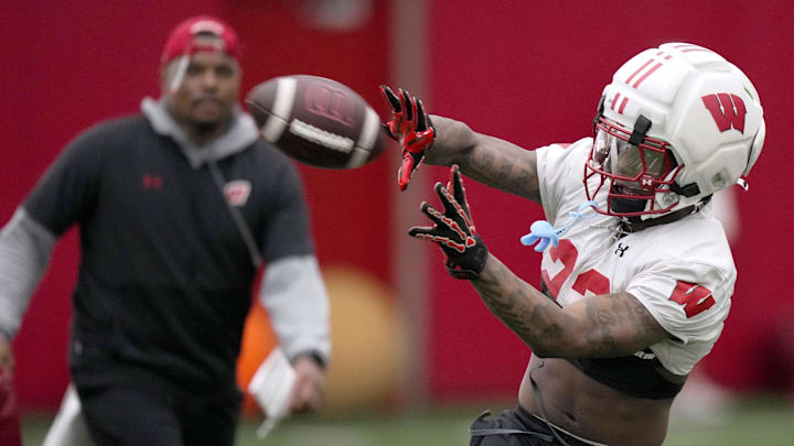 Wisconsin wide receiver Kyan Berry-Johnson (22) is shown during spring football practice Wednesday, April 23, 2025 in Madison, Wisconsin.

Mark Hoffman/Milwaukee Journal Sentinel