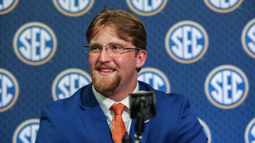 Jul 16, 2025; Atlanta, GA, USA; Florida State Gators offensive lineman Jake Slaughter answers questions from the media during the SEC Media Days at Omni Atlanta Hotel. Mandatory Credit: Jordan Godfree-Imagn Images