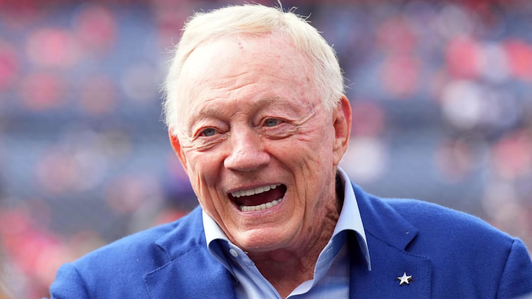 Oct 26, 2025; Denver, Colorado, USA; Dallas Cowboys owner Jerry Jones looks on before the game against the Denver Broncos at Empower Field at Mile High. Mandatory Credit: Ron Chenoy-Imagn Images