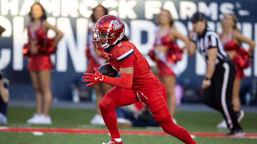 Nov 30, 2024; Tucson, Arizona, USA; Arizona Wildcats wide receiver Jeremiah Patterson (2) against the Arizona State Sun Devils during the Territorial Cup at Arizona Stadium. Mandatory Credit: Mark J. Rebilas-Imagn Images