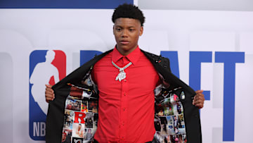 Ace Bailey arrives before the first round of the 2025 NBA Draft at Barclays Center. 