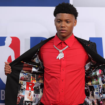 Jun 25, 2025; Brooklyn, NY, USA; Ace Bailey arrives before the first round of the 2025 NBA Draft at Barclays Center. Mandatory Credit: Brad Penner-Imagn Images