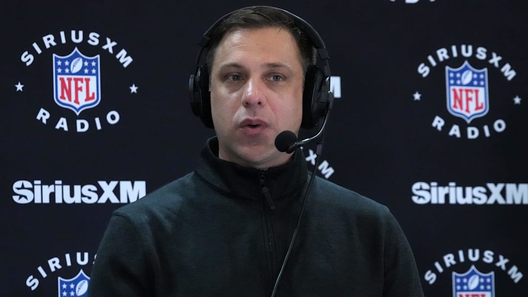 Feb 27, 2024; Indianapolis, IN, USA; Kansas City Chiefs general manager Brett Veach on the SiriusXM radio set at the NFL Scouting Combine at Indiana Convention Center. Mandatory Credit: Kirby Lee-Imagn Images