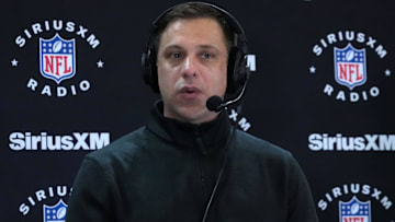 Kansas City Chiefs general manager Brett Veach on the SiriusXM radio set at the NFL Scouting Combine at Indiana Convention Center.