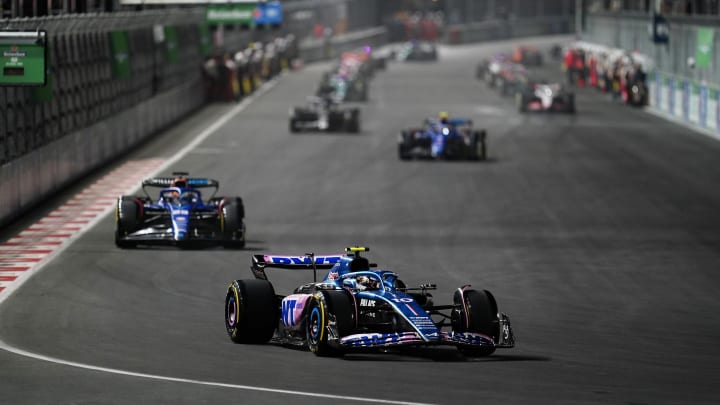 Nov 18, 2023; Las Vegas, Nevada, USA; BWT Alpine F1 driver Pierre Gasly of France (10) drives during the Formula 1 Heineken Silver Las Vegas Grand Prix at the Las Vegas Strip Circuit. Mandatory Credit: Lucas Peltier-USA TODAY Sports