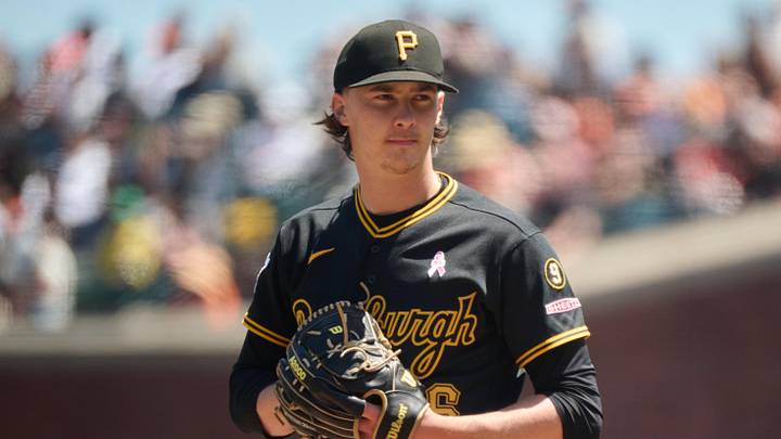 May 10, 2026; San Francisco, California, USA; Pittsburgh Pirates starting pitcher Bubba Chandler (36) looks on against the San Francisco Giants during the first inning at Oracle Park. Mandatory Credit: Robert Edwards-Imagn Images