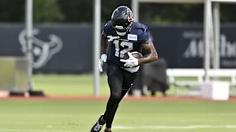 Jun 10, 2025; Houston, TX, USA; Houston Texans wide receiver Nico Collins (12) participates in a drill during an NFL football minicamp at NRG Stadium. Mandatory Credit: Maria Lysaker-Imagn Images 
