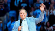 Dec 14, 2024; Chapel Hill, North Carolina, USA; North Carolina Tar Heels head football coach Bill Belichick during half time at Dean E. Smith Center. Mandatory Credit: Bob Donnan-Imagn Images