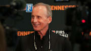 Tennessee basketball coach Rick Barnes answers questions to media on September 23, 2025, in Knoxville, Tennessee.