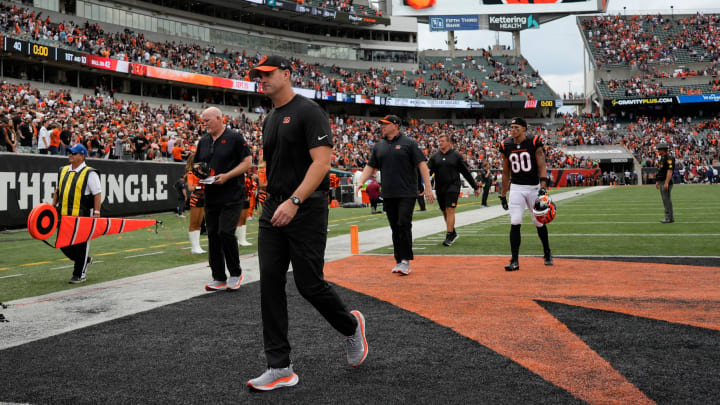 Cincinnati Bengals head coach Zac Taylor walks off the field at the conclusion of a Week 2 NFL