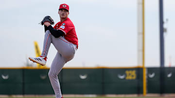 Cincinnati Reds invitee Chase Petty (61) throws live batting practice