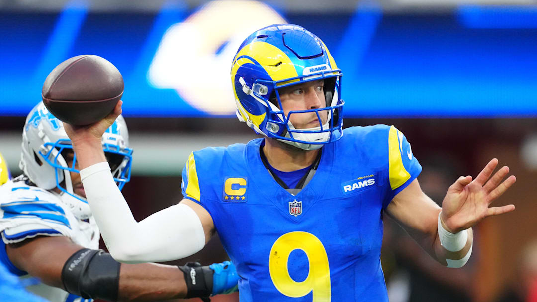 Rams quarterback Matthew Stafford was outstanding against the Lions, throwing for 368 yards and two touchdowns. Rams quarterback Matthew Stafford was outstanding against the Lions, throwing for 368 yards and two touchdowns.