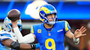 Rams quarterback Matthew Stafford was outstanding against the Lions, throwing for 368 yards and two touchdowns.