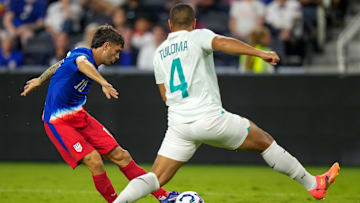 United States forward Christian Pulisic (10) shoots for a goal past New Zealand defender Bill Tuiloma (4) in the second half of the friendly match between the United States and New Zealand mens national teams at TQL Stadium in Cincinnati on Tuesday, Sept. 10, 2024. The match ended in a 1-1 tie.