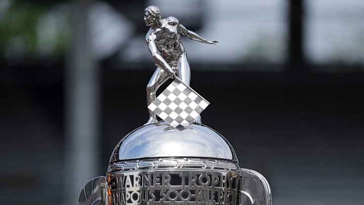 The Borg-Warner trophy is set out ahead of the 109th running of the Indianapolis 500 at Indianapolis Motor Speedway.