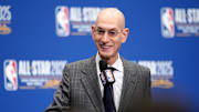 Feb 15, 2025; San Francisco, CA, USA; NBA commissioner Adam Silver speaks in a press conference during All Star Saturday Night ahead of the 2025 NBA All Star Game at Chase Center. Mandatory Credit: Cary Edmondson-Imagn Images