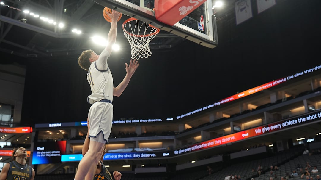 Cornerstone Christian Benjamin Lukacs with two of his game-high 26 points lifting the Cougars to a 74-64 CIF State Division 3 title win over Birmingham at Golden 1 Center on March 13, 2026