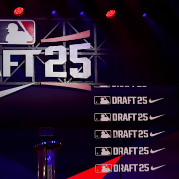 Jul 13, 2025; Atlanta, GA, USA; A general view of the stage before the MLB Draft at The Coca-Cola Roxy. Mandatory Credit: Brett Davis-Imagn Images
