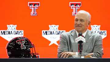 Jul 8, 2025; Frisco, TX, USA; Texas Tech head coach Joey McGuire addresses the media during 2025 Big 12 Football Media Days at The Star. Mandatory Credit: Raymond Carlin III-Imagn Images