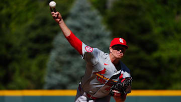 Sep 26, 2024; Denver, Colorado, USA; St. Louis Cardinals starting pitcher Kyle Gibson (44) delivers a pitch in the first inning against the Colorado Rockies at Coors Field. 