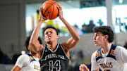 Dynamic Prep guard Ryan Hampton (14) drives to the basket during the second quarter of the City of Palms Classic signature series championship game against the Bullis Bulldogs at Suncoast Credit Union Arena in Fort Myers, Fla., on Sunday, Dec. 22, 2024.