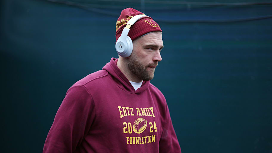 Washington Commanders tight end Zach Ertz looks on before the NFC Championship game at Lincoln Financial Field. | Bill Streicher-Imagn Images