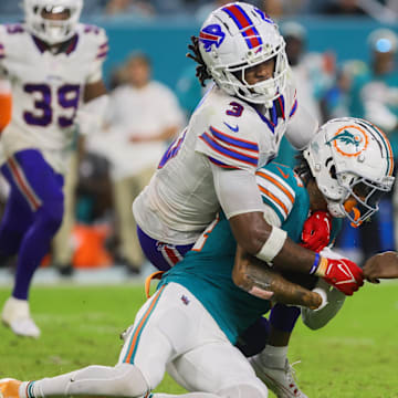 Miami Dolphins wide receiver Robbie Chosen (84) runs with the football against Buffalo Bills safety Damar Hamlin (3) during the fourth quarter at Hard Rock Stadium.