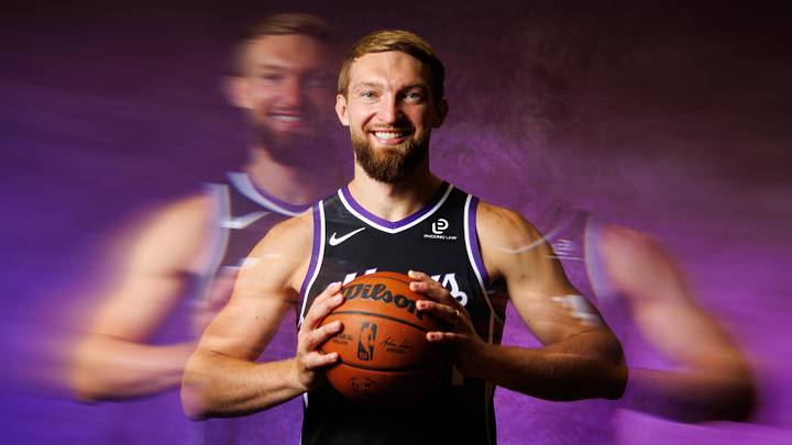 Sep 29, 2025; Sacramento, CA, USA; Sacramento Kings forward Domantas Sabonis (11) during media day at Golden 1 Center. Mandatory Credit: Sergio Estrada-Imagn Images