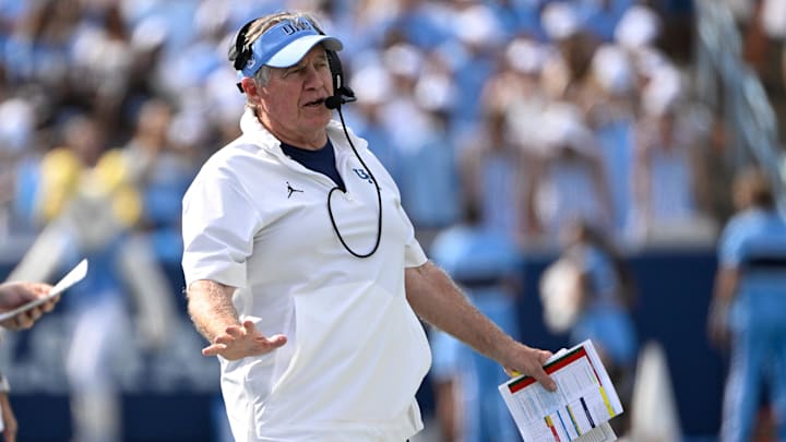 Sep 13, 2025; Chapel Hill, North Carolina, USA; North Carolina Tar Heels head coach Bill Belichick on the sidelines in the second quarter at Kenan Stadium. Mandatory Credit: Bob Donnan-Imagn Images