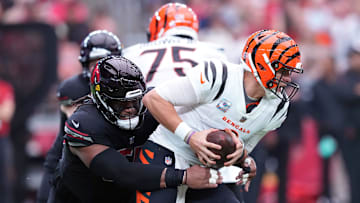 Oct 8, 2023; Glendale, Arizona, USA; Arizona Cardinals defensive tackle Dante Stills (55) sacks