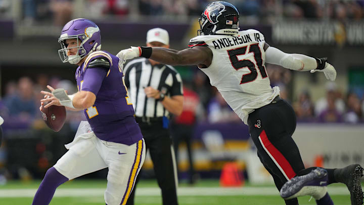 Sam Darnold has had a curious amount of success against the Houston Texans in his career? Will that change on Monday night? 