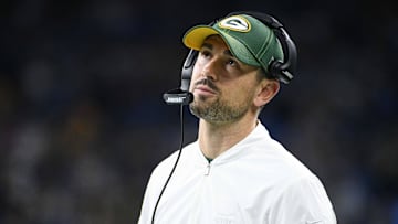 Dec 29, 2019; Detroit, Michigan, USA; Green Bay Packers head coach Matt LaFleur reacts on the sidelines during the first quarter against the Detroit Lions at Ford Field. Mandatory Credit: Tim Fuller-Imagn Images