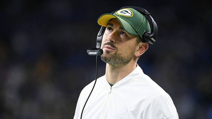 Dec 29, 2019; Detroit, Michigan, USA; Green Bay Packers head coach Matt LaFleur reacts on the sidelines during the first quarter against the Detroit Lions at Ford Field. Mandatory Credit: Tim Fuller-Imagn Images