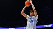 Oct 11, 2025; Lexington, KY, USA; Kentucky Wildcats forward Braydon Hawthorne (22) shoots the ball during Big Blue Madness at Rupp Arena at Central Bank Center. Mandatory Credit: Jordan Prather-Imagn Images