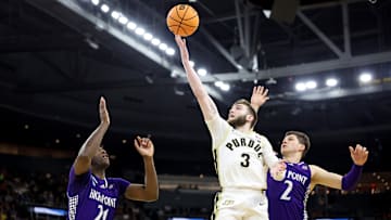 Purdue Boilermakers guard Braden Smith completes a layup in the first round of the 2025 NCAA D1 Men's Basketball Tournament.