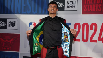 Jun 26, 2024; Brooklyn, NY, USA; Tristan da Silva arrives before the first round of the 2024 NBA Draft at Barclays Center. Mandatory Credit: Brad Penner-USA TODAY Sports