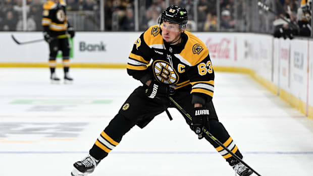Boston Bruins forward Brad Marchand skates against the Toronto Maple Leafs