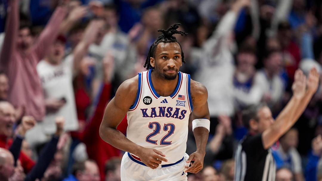 Jan 31, 2026; Lawrence, Kansas, USA; Kansas Jayhawks guard Darryn Peterson (22) reacts after scoring during the first half against the BYU Cougars at Mizzou Arena. Mandatory Credit: Jay Biggerstaff-Imagn Images Jan 31, 2026; Lawrence, Kansas, USA; Kansas Jayhawks guard Darryn Peterson (22) reacts after scoring during the first half against the BYU Cougars at Mizzou Arena. Mandatory Credit: Jay Biggerstaff-Imagn Images